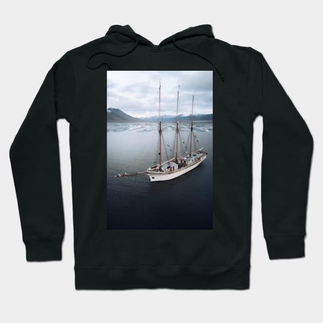 Sailing Ship in front of a Mountain Valley in Norway Hoodie by regnumsaturni